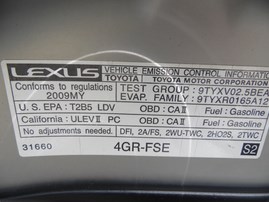 2009 LEXUS IS250 SILVER 2.5L AT Z19462